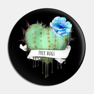 Cactus heart watercolor blue flower free hugs Pin