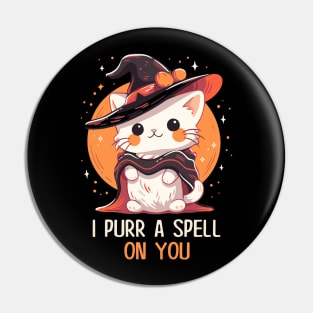 Funny Cat Pun Witch Spell Graphic Men Kids Women Halloween Pin