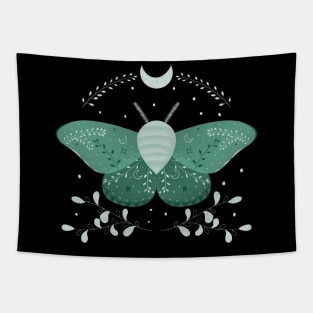 Mystic Teal Moth Tapestry