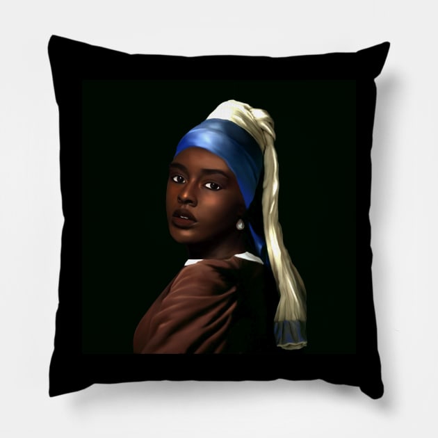 Black Girl With A Pearl Earring Pillow by SmolButDedly