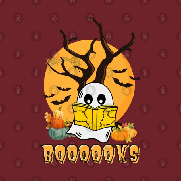 Cute Booooks Ghost Read More Books Funny Teacher Halloween by LEMOUS TEES