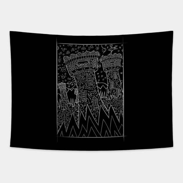 High Towers on Fire Tapestry by BrokenGrin