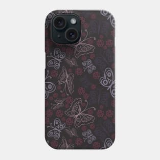 floral pattern with leaves and flowers linocut style Phone Case