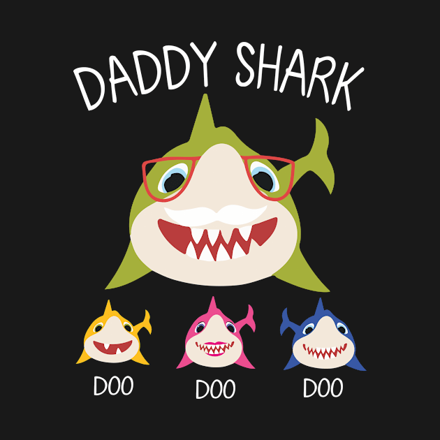 Sharks Swimming Together Happy Father Day Daddy Shark Doo Doo Doo Son Daughter by DainaMotteut