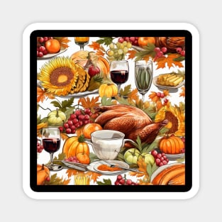 Thanksgiving pattern with turkey, whine and pumpkins Magnet