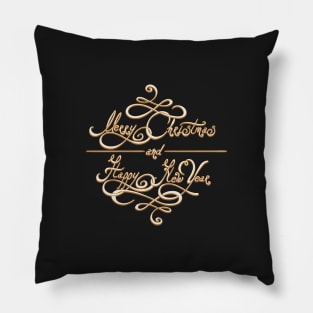 Merry Christmas and Happy New Year Emblem Pillow