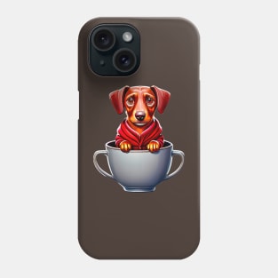 The Cozy Cup Dachshund: Adorable Dog in Red Hoodie Tee Phone Case