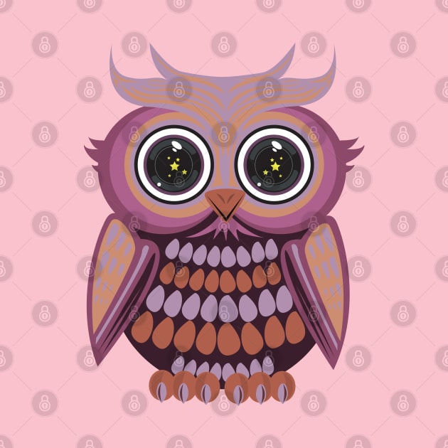 Star Eye Owl - Purple Orange by adamzworld