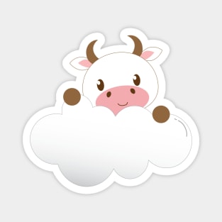 Cute Baby Cow on a Cloud Magnet