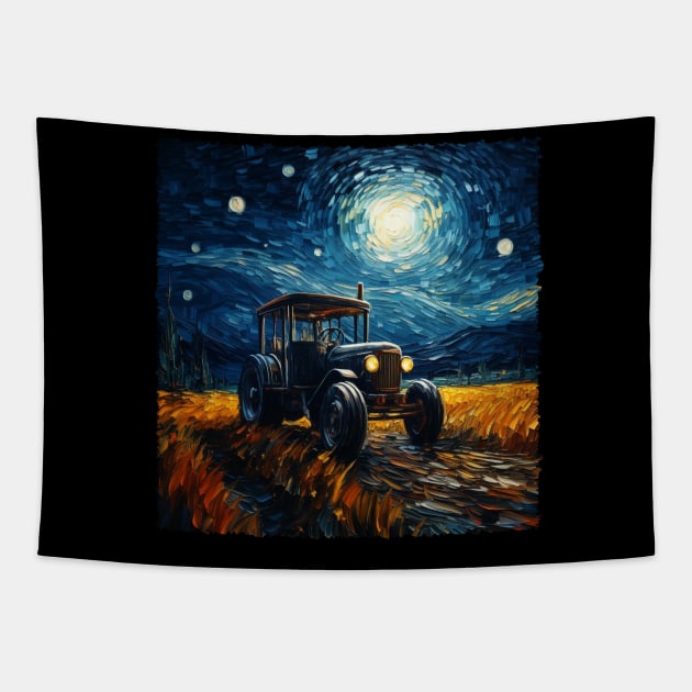 Dungaree Dreams Farmer's Style, Tractor Starry Night Tapestry by JocelynnBaxter