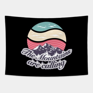 The mountains are calling vintage graphic font & rainbow pastel Tapestry