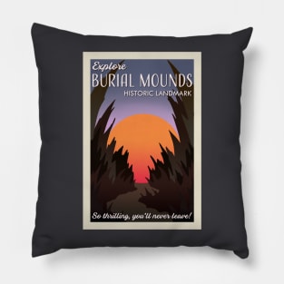Visit Burial Mounds retro travel poster Pillow