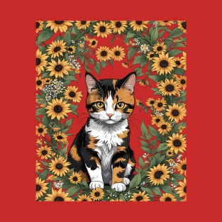 Maryland Calico Cat And Black Eyed Susan Flowers 3 T-Shirt