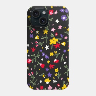 Rainbow Ditsy Flower Pattern Over Black Phone Case