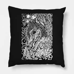 Underwater serpent black and white tattoo Pillow