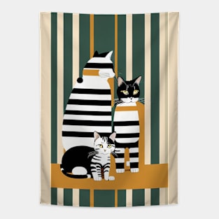 Striped Elegance: Stylish Cat Design Tapestry