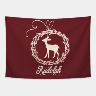 Merry Christmas quotes with cute reindeer design Tapestry