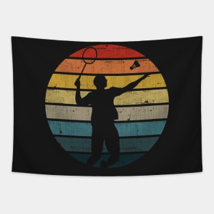 Badminton Silhouette On A Distressed Retro Sunset design Tapestry