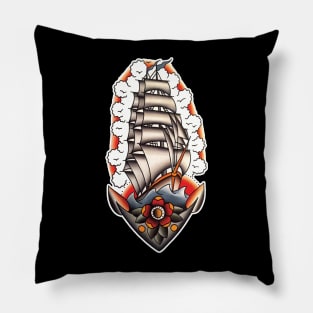 Ship with Clouds Tattoo Design Pillow