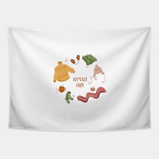 Let's get cozy, cute winter illustration Tapestry