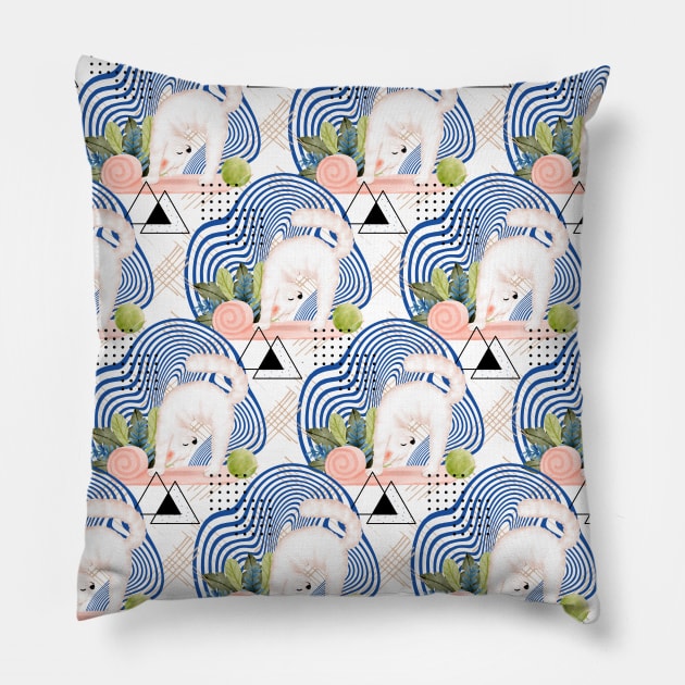 Yoga Sporty Cat Pattern Pillow by LaartStudio