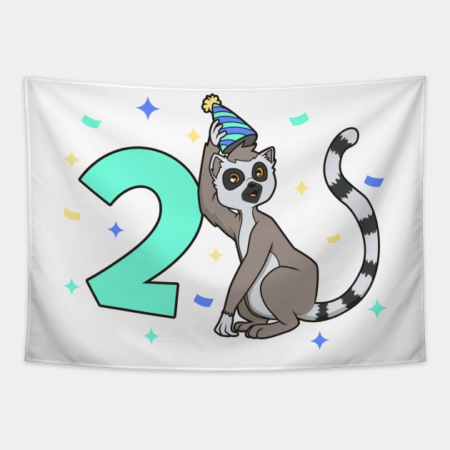 I am 2 with lemur - kids birthday 2 years old Tapestry by Modern Medieval Design