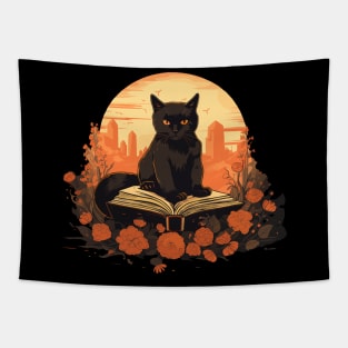 Floral Black Cat And Book Catshirt Tapestry