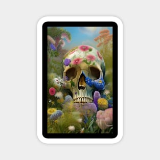 Floral Skull Art - A skull in a flower garden Magnet