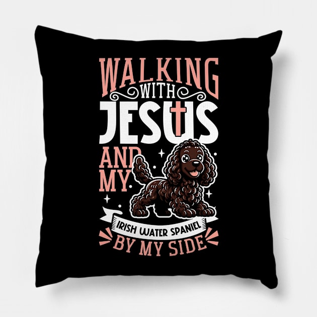 Jesus and dog - Irish Water Spaniel Pillow by Modern Medieval Design