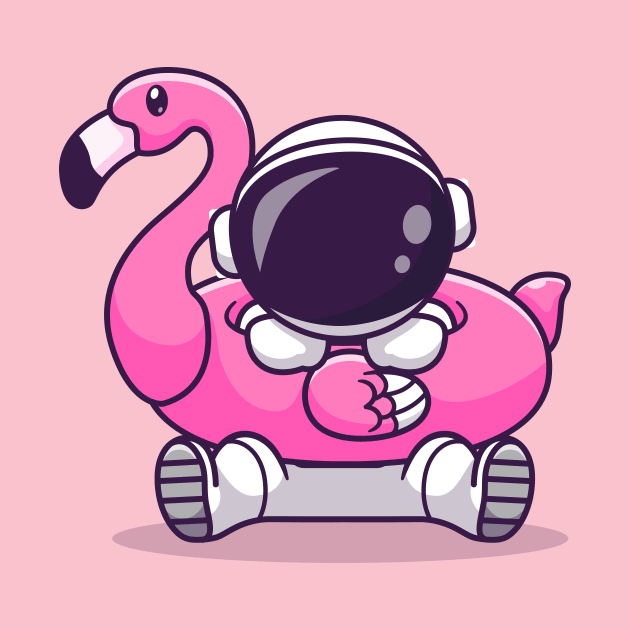 Cute Astronaut Wearing Flamingo Swimming Tires Cartoon by Catalyst Labs