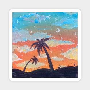 Palm Tree Sunset Painting Magnet