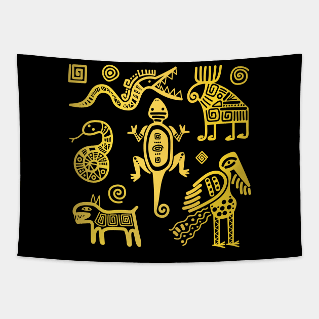 Mexican golden symbols Tapestry by Mako Design 