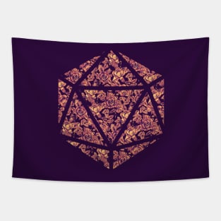 Purple Sunset Gradient Rose Vintage Pattern Silhouette D20 - Subtle Dungeons and Dragons Design Tapestry