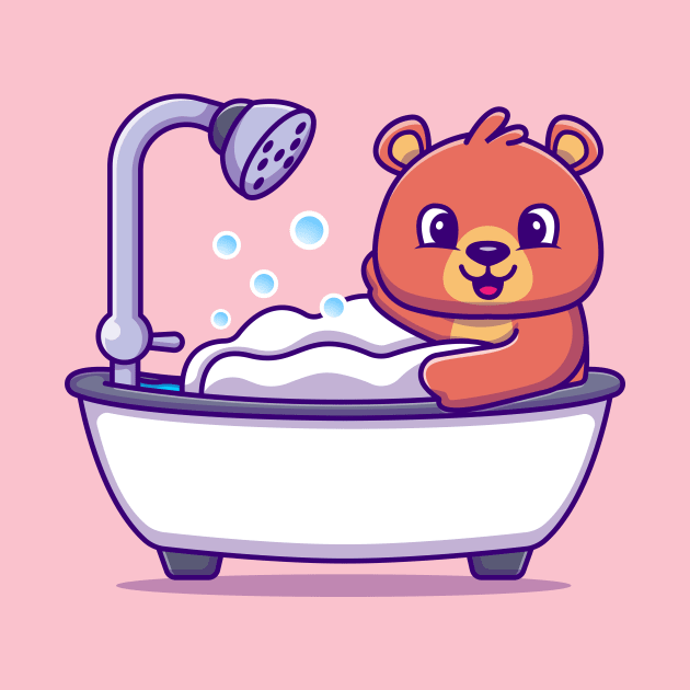 Cute Bear Bathing Shower In Bathtub by Catalyst Labs