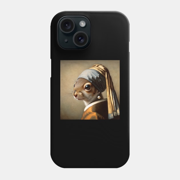 Girl with a Pearl Earring Squirrel Tee - Celebrate Squirrel Appreciation Day in Style Phone Case by Edd Paint Something