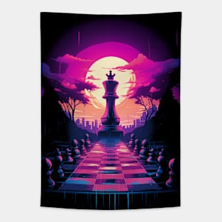 Twilight King Neon Chess Tapestry