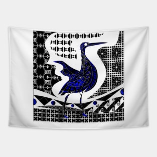 the seagull egret bird ecopop in talavera pattern art in mexican tribal porcelain Tapestry