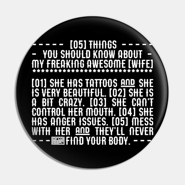 White 5 Things My Awesome Wife Pride Proud Husband Pin by porcodiseno