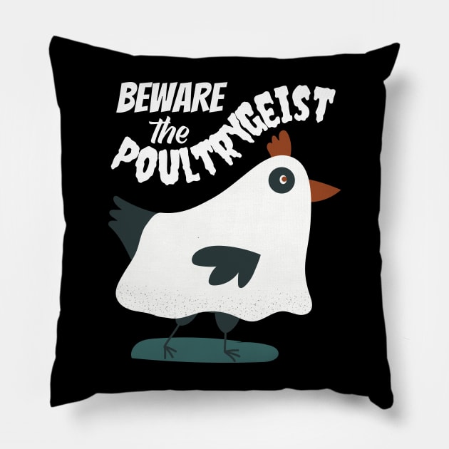 Beware the Poultrygeist Ghost Chicken Pillow by Caregiverology