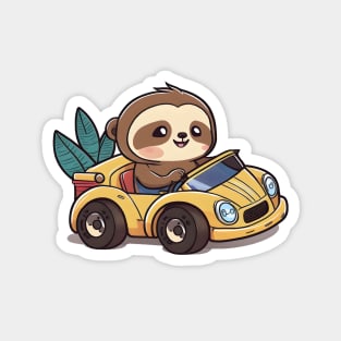 Cute Sloth driving a Car - Adorable Sloth drawing Magnet