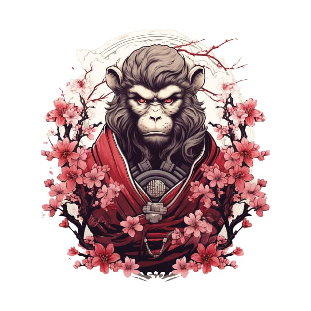Monkey Samurai General in Red Sakura by AmpleMaple