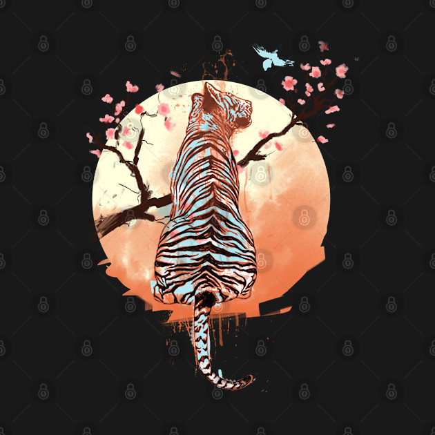 Disover Tiger at sakura tree (dark version) - Tiger - T-Shirt