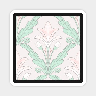 Regency style modern floral damask medallion pattern in soft  pink and pale  mint green Magnet