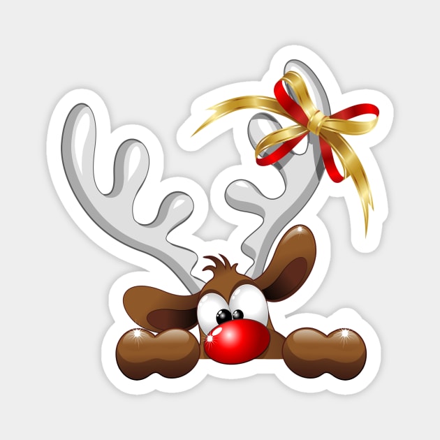 Funny Christmas Reindeer Cartoon Magnet by BluedarkArt