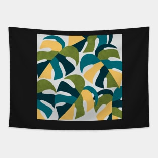 Monstera Palm Print Green and Blue Tapestry