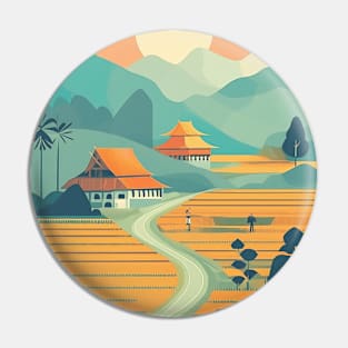 Vintage Retro abstract Serene Chiang Mai Landscape Pin