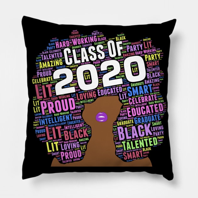 Class of 2020 Words in Afro Art Pillow by blackartmattersshop