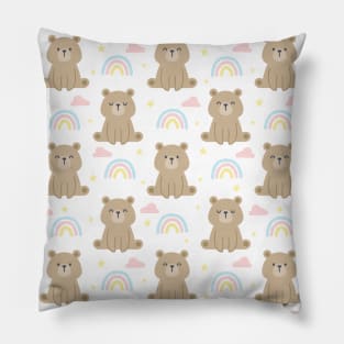 Adorable Brown Teddy Bears And Rainbows Pattern Pillow