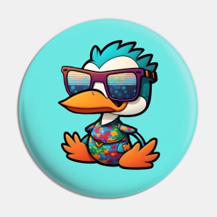 Retro Ruddy Duck Cartoon with Oversized Sunglasses Pin