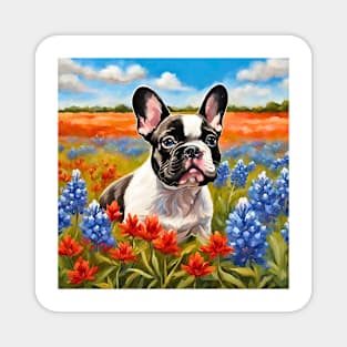 French Bulldog Puppy in Texas Wildflower Field Magnet